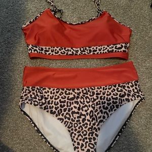 Burnt orange and leopard high waisted bikini